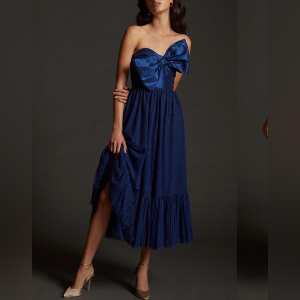 Hutch x Anthropologie Tulle Navy Blue Bow Midi Dress Size 4